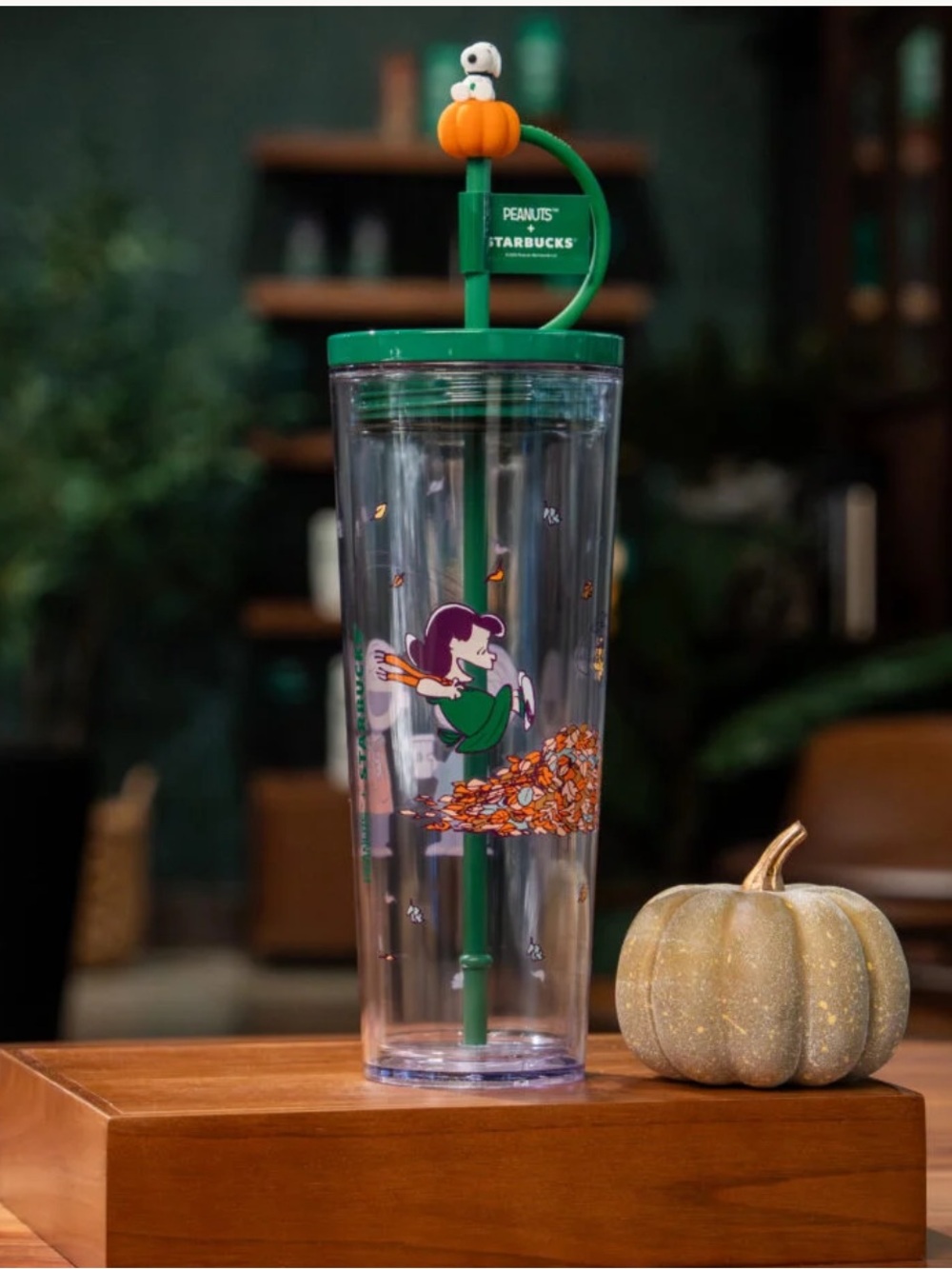 Peanuts + Starbucks Snoopy Pumpkin Straw Topper Cold Cup Tumbler 24oz ~ NEW